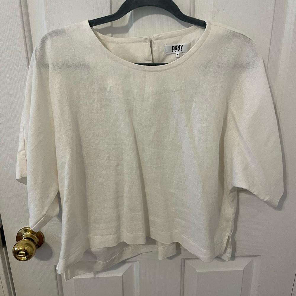DKNY White Linen Blend Top